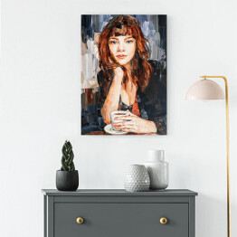 Obraz na płótnie Portret kobiety przy kawie. Malarstwo