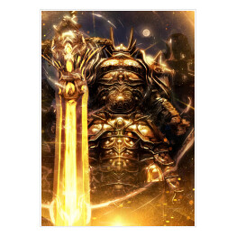 Plakat samoprzylepny Wojownik w zbroi z oświetlonym mieczem - postać fantasy