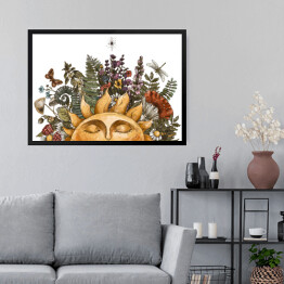 Obraz w ramie Słońce w roślinności w stylu vintage