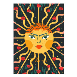 Plakat samoprzylepny Słońce w kwiatach - mistycyzm