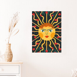 Plakat samoprzylepny Słońce w kwiatach - mistycyzm