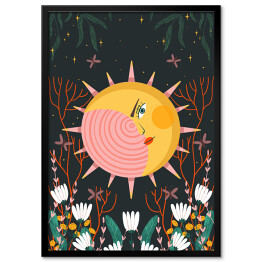 Plakat w ramie Słońce w kwiatach - mistyczna karta tarota