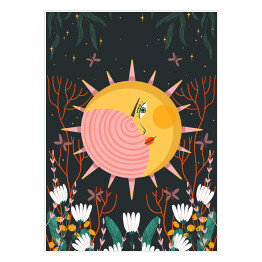 Plakat samoprzylepny Słońce w kwiatach - mistyczna karta tarota