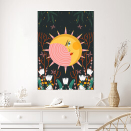 Plakat samoprzylepny Słońce w kwiatach - mistyczna karta tarota