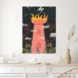 Plakat samoprzylepny Wieża w lesie - mistyczna karta tarota