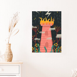 Plakat Wieża w lesie - mistyczna karta tarota