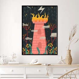 Plakat w ramie Wieża w lesie - mistyczna karta tarota