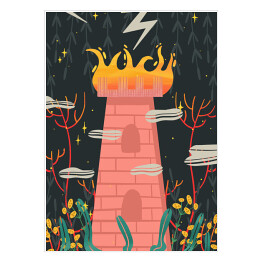 Plakat samoprzylepny Wieża w lesie - mistyczna karta tarota