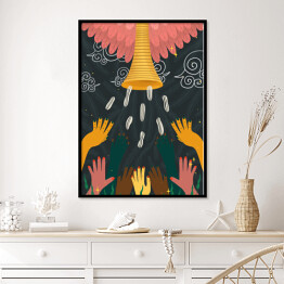 Plakat w ramie Dłonie - mistyczna kolorowa ilustracja