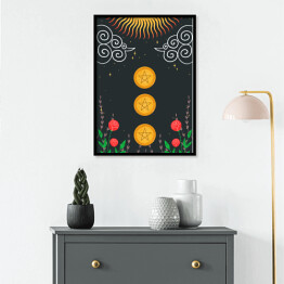 Plakat w ramie Słońce, kwiaty i mistyczne symbole
