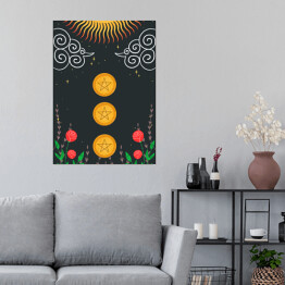Plakat Słońce, kwiaty i mistyczne symbole