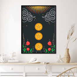 Plakat w ramie Słońce, kwiaty i mistyczne symbole