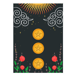 Plakat samoprzylepny Słońce, kwiaty i mistyczne symbole