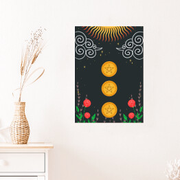 Plakat Słońce, kwiaty i mistyczne symbole