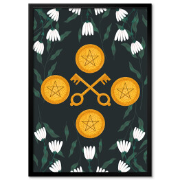 Plakat w ramie Klucze, kwiaty i mistyczne symbole