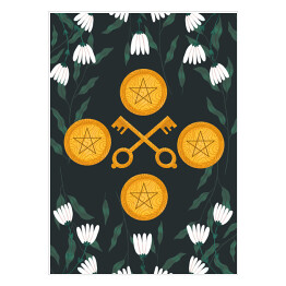 Plakat samoprzylepny Klucze, kwiaty i mistyczne symbole