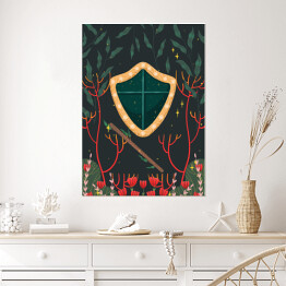 Plakat Tarcza w roślinności - mistycyzm