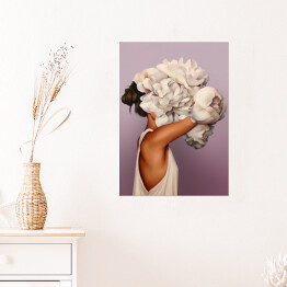Plakat samoprzylepny Dziewczyna z białymi kwiatami