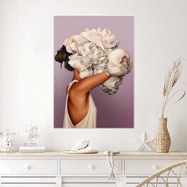 Plakat samoprzylepny Dziewczyna z białymi kwiatami