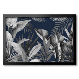 Obraz w ramie Dżungla. Tropikalne duże liście na ciemnym tle