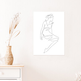 Plakat samoprzylepny Rysunek kobiety - lineart. Minimalistyczny czarno biały szkic