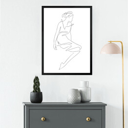 Obraz w ramie Rysunek kobiety - lineart. Minimalistyczny czarno biały szkic