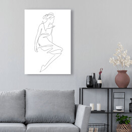 Obraz na płótnie Rysunek kobiety - lineart. Minimalistyczny czarno biały szkic