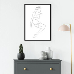 Plakat w ramie Rysunek kobiety - lineart. Minimalistyczny czarno biały szkic