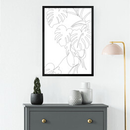 Obraz w ramie Roślina monstera. Oneline art - minimalistyczny czarno biały rysunek 