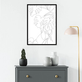 Plakat w ramie Roślina monstera. Oneline art - minimalistyczny czarno biały rysunek 