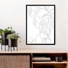 Obraz w ramie Roślina monstera. Oneline art - minimalistyczny czarno biały rysunek 