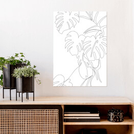 Plakat Roślina monstera. Oneline art - minimalistyczny czarno biały rysunek 