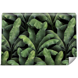 Fototapeta winylowa zmywalna spójny wzór z pięknymi zielonymi tropikalnymi liśćmi bananowca. Ręcznie rysowane vintage ilustracja 3D. Glamorous egzotyczne abstrakcyjne tło. Dla luksusowych tapet, tkaniny, druk tkanin, towarów, mural, plakat