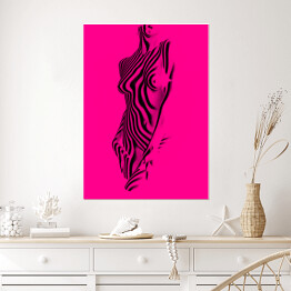 Plakat samoprzylepny Kobieta w różowo czarny wzór zebry