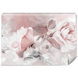 Fototapeta samoprzylepna Obraz olejny z kwiatem róża, liście. Botanic wydruk tło na płótnie - tryptyk We wnętrzu, sztuka.