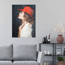 Plakat Portret kobiety w czerwonym kapeluszu. Malarstwo artystyczne