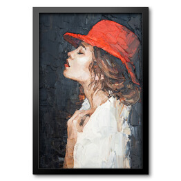Obraz w ramie Portret kobiety w czerwonym kapeluszu. Malarstwo artystyczne