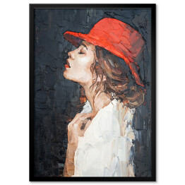 Plakat w ramie Portret kobiety w czerwonym kapeluszu. Malarstwo artystyczne