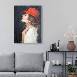 Obraz na płótnie Portret kobiety w czerwonym kapeluszu. Malarstwo artystyczne