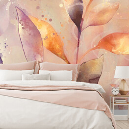 Fototapeta winylowa zmywalna Akwarelowe marzenie - pastelowe liście w słońcu 