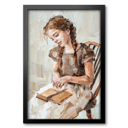 Obraz w ramie Dziewczynka z książką. Portret. Malarstwo artystyczne