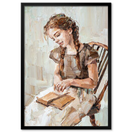 Plakat w ramie Dziewczynka z książką. Portret. Malarstwo artystyczne