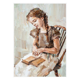Plakat Dziewczynka z książką. Portret. Malarstwo artystyczne