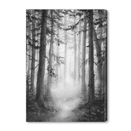 Obraz na płótnie Czarno biały las we mgle