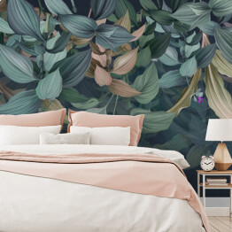 Fototapeta winylowa zmywalna Malowane wiszące tropikalne trawy dżungli - akwarela na tle imitacji tekstury betonu