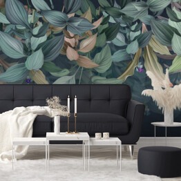 Fototapeta samoprzylepna Malowane wiszące tropikalne trawy dżungli - akwarela na tle imitacji tekstury betonu