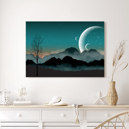 Obraz na płótnie Nocne niebo, zarys gór i blisko położone planety