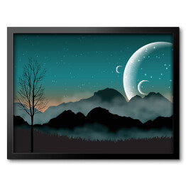 Obraz w ramie Nocne niebo, zarys gór i blisko położone planety