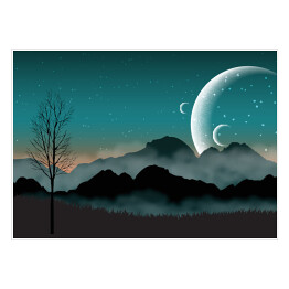 Plakat samoprzylepny Nocne niebo, zarys gór i blisko położone planety