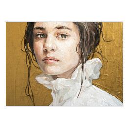 Plakat samoprzylepny Portret dziewczyny w białej koszuli. Malarstwo olejne